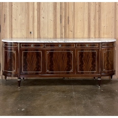 Grand Antique French Louis XVI Mahogany Buffet with Carrara Marble Top