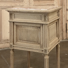 Pair Antique French Louis XVI Marble Top Nightstands in Stripped Oak
