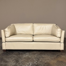 Mid-Century Modern English Knole Leather Sofa