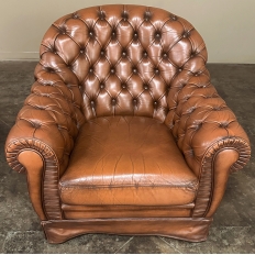 Pair Vintage Chesterfield Leather Lounge Chairs ~ Club Chairs