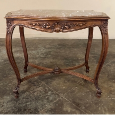 19th Century French Louis XV Walnut Marble Top End Table ~ Center Table