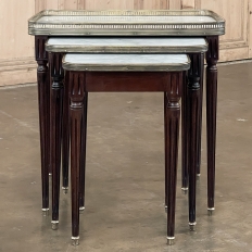 Antique French Louis XVI Mahogany Nesting Tables with Carrara Marble Tops