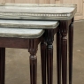 Antique French Louis XVI Mahogany Nesting Tables with Carrara Marble Tops