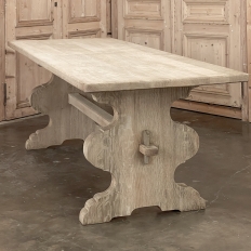 Antique Dutch Trestle Dining Table in Stripped Oak