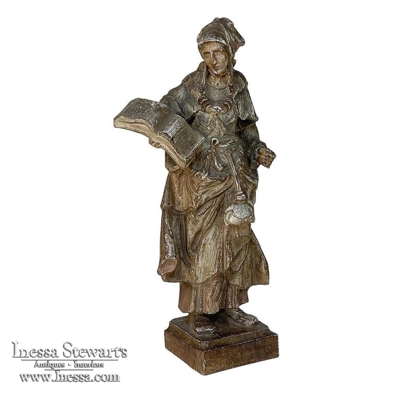 19th Century French Hand Carved and Painted Wood Statue