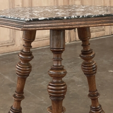 19th Century French Henri II Walnut End Table with Hexagonal Marble Top