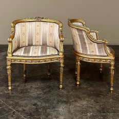 Antique Italian Neoclassical Louis XVI Petite Giltwood Bergeres ~ Armchairs