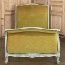 Pair Antique Country French Painted Twin Beds with Mohair