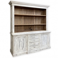 Grand 19th Century French Rustic Neoclassical Bookcase in Whitewashed Pine