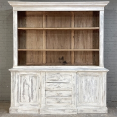 Grand 19th Century French Rustic Neoclassical Bookcase in Whitewashed Pine