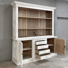Grand 19th Century French Rustic Neoclassical Bookcase in Whitewashed Pine