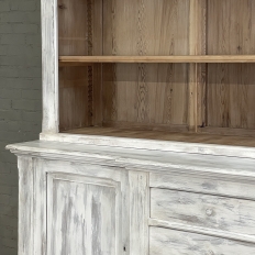Grand 19th Century French Rustic Neoclassical Bookcase in Whitewashed Pine