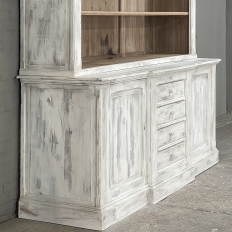 Grand 19th Century French Rustic Neoclassical Bookcase in Whitewashed Pine