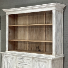 Grand 19th Century French Rustic Neoclassical Bookcase in Whitewashed Pine
