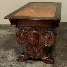 Antique Italian Renaissance Walnut Desk with Leather Top
