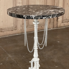 19th Century Painted Cast Iron Marble Top Lamp Table ~ Pedestal