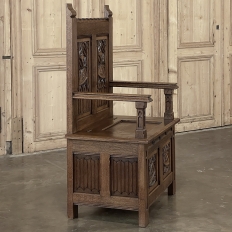 Antique French Gothic Revival Bench ~ Cathedral Chair