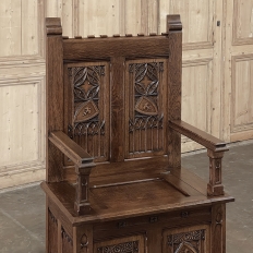 Antique French Gothic Revival Bench ~ Cathedral Chair
