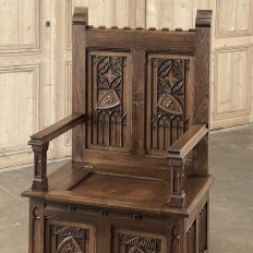 Antique French Gothic Revival Bench ~ Cathedral Chair