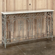 19th Century French Louis XVI Neoclassical Wrought Iron & Carrara Marble Console