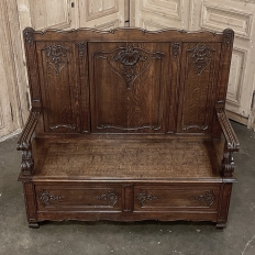 Antique Country French Louis XIV Hall Bench with Trunk