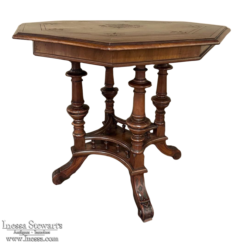 19th Century French Napoleon III Period Walnut Octagonal Center Table