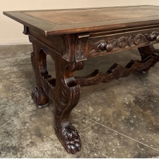 Antique Italian Renaissance Revival Walnut Leather Top Desk