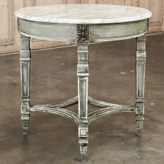19th Century French Neoclassical Round Painted End Table with Carrara Marble Top