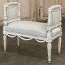 Antique French Louis XVI Neoclassical Upholstered Painted Armbench ~ Vanity Bench