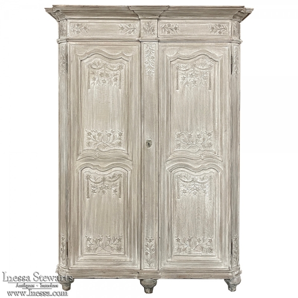 18th Century Country French Louis XVI Period Whitewashed Armoire