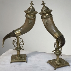 Pair 19th Century Brass & Horn Trophies