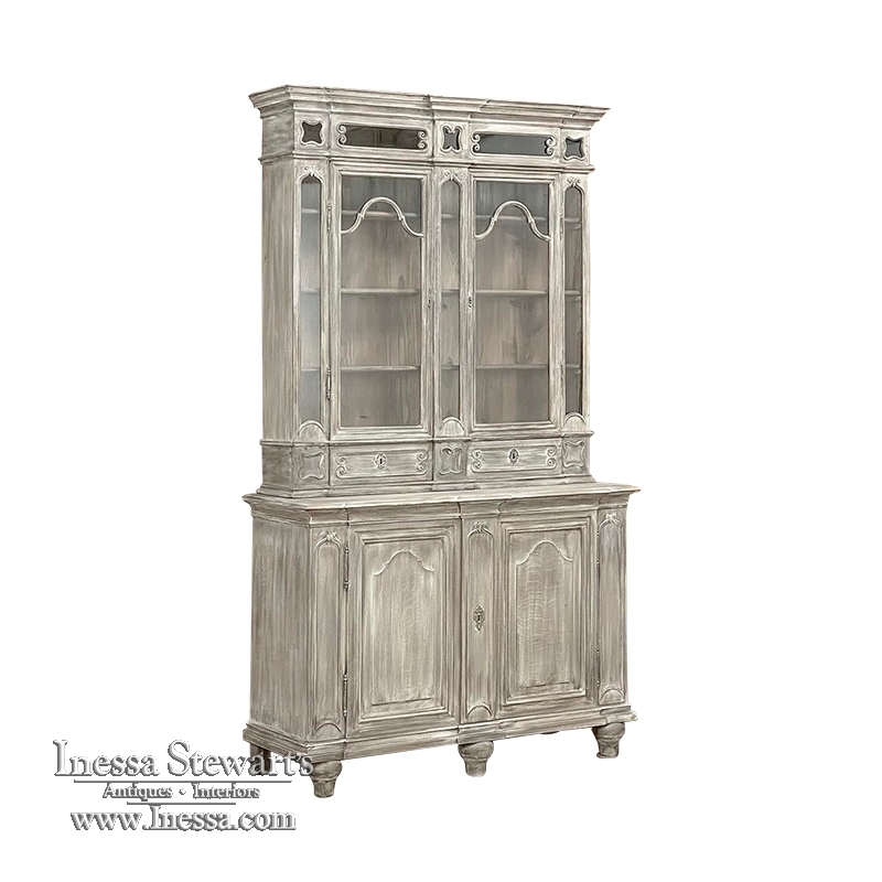 Antique Liegoise Neoclassical Whitewashed Bookcase ~ Display Cabinet