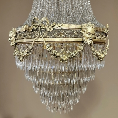 Antique French Neoclassical Sack of Pearls Bronze & Crystal Chandelier with Bacchus