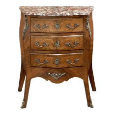 Antique French Louis XV Bombe Marble Top Marquetry Commode