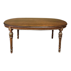 Antique French Louis XVI Mahogany Dining Table with Glass Topper