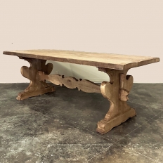 Antique Rustic Italian Stripped Oak Trestle Dining Table