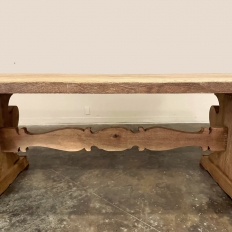 Antique Rustic Italian Stripped Oak Trestle Dining Table