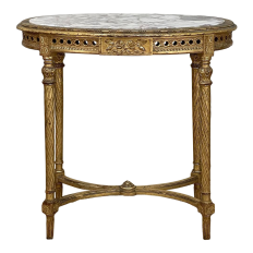 19th Century French Louis XVI Neoclassical Giltwood Marble Top Oval End Table