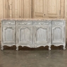 Antique Country French Whitewashed Walnut Step Front Marble Top Buffet