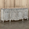 Antique Country French Whitewashed Walnut Step Front Marble Top Buffet