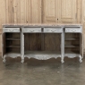 Antique Country French Whitewashed Walnut Step Front Marble Top Buffet