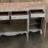 Antique Country French Whitewashed Walnut Step Front Marble Top Buffet