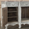 Antique Country French Whitewashed Walnut Step Front Marble Top Buffet
