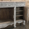 Antique Country French Whitewashed Walnut Step Front Marble Top Buffet