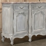 Antique French Whitewashed Walnut Step-Front Marble Top Buffet