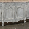 Antique Country French Whitewashed Walnut Step Front Marble Top Buffet