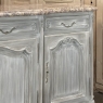 Antique Country French Whitewashed Walnut Step Front Marble Top Buffet