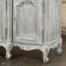 Antique Country French Whitewashed Walnut Step Front Marble Top Buffet