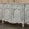 Antique Country French Whitewashed Walnut Step Front Marble Top Buffet