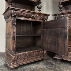 Pair 19th Century Flemish Renaissance Bookcases ~ Buffets with Stained Glass